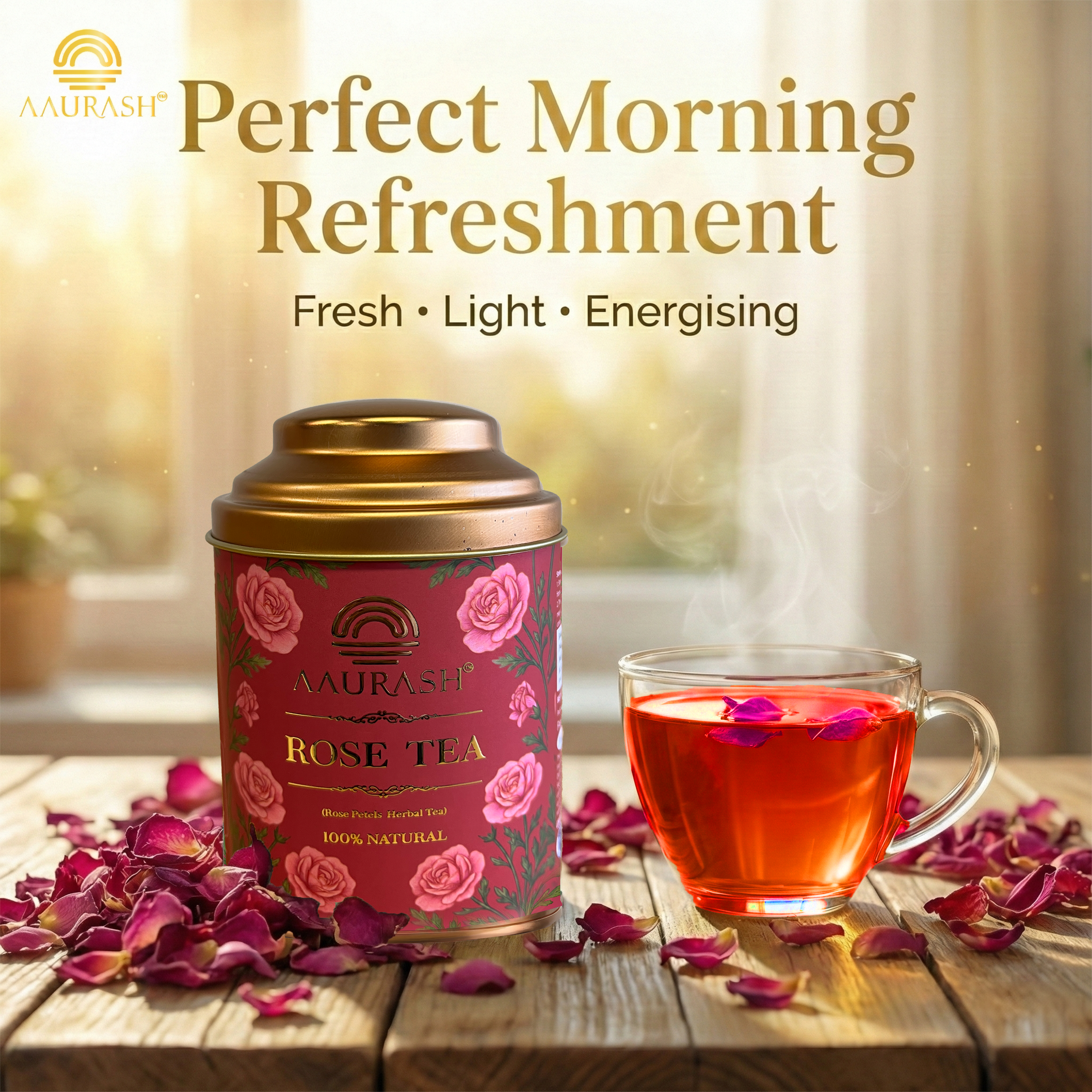 Aaurash Rose Tea | Natural Antioxidants | Caffeine Free | Loose Rose Petals (40gm)