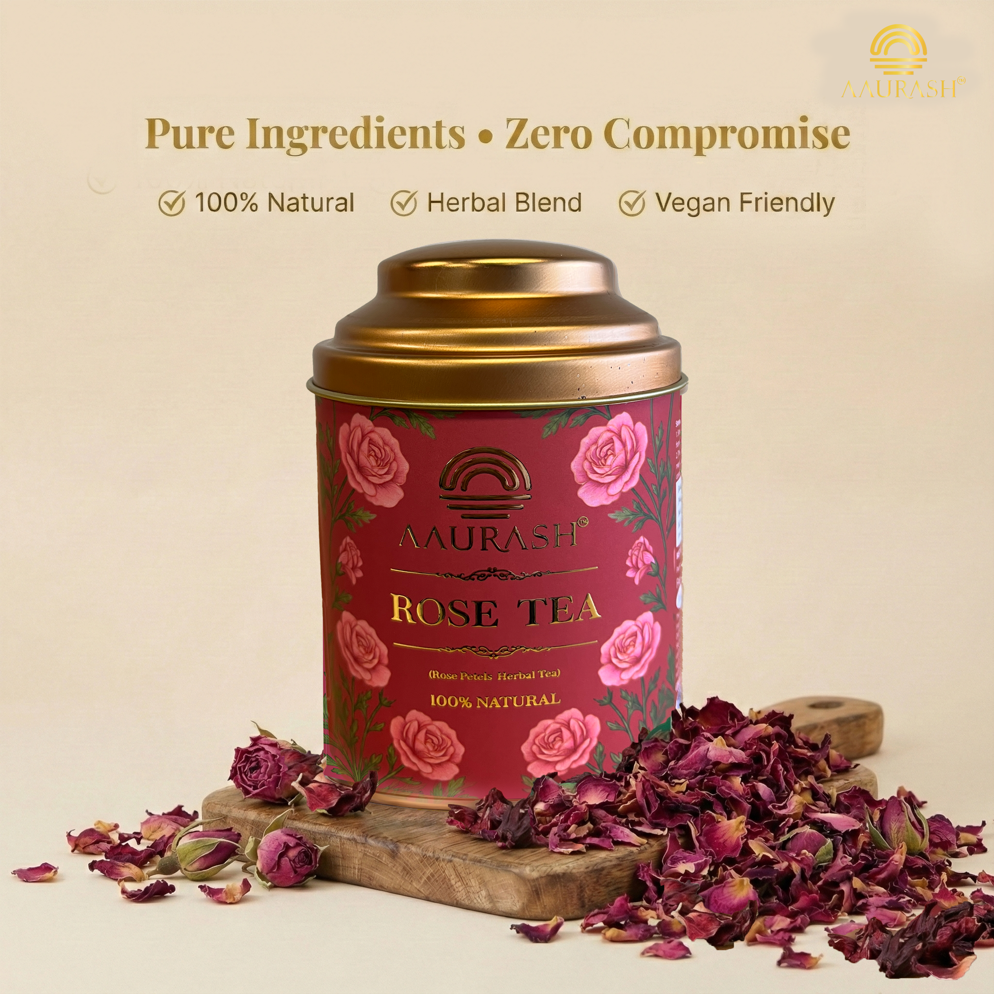 Aaurash Rose Tea | Natural Antioxidants | Caffeine Free | Loose Rose Petals (40gm)