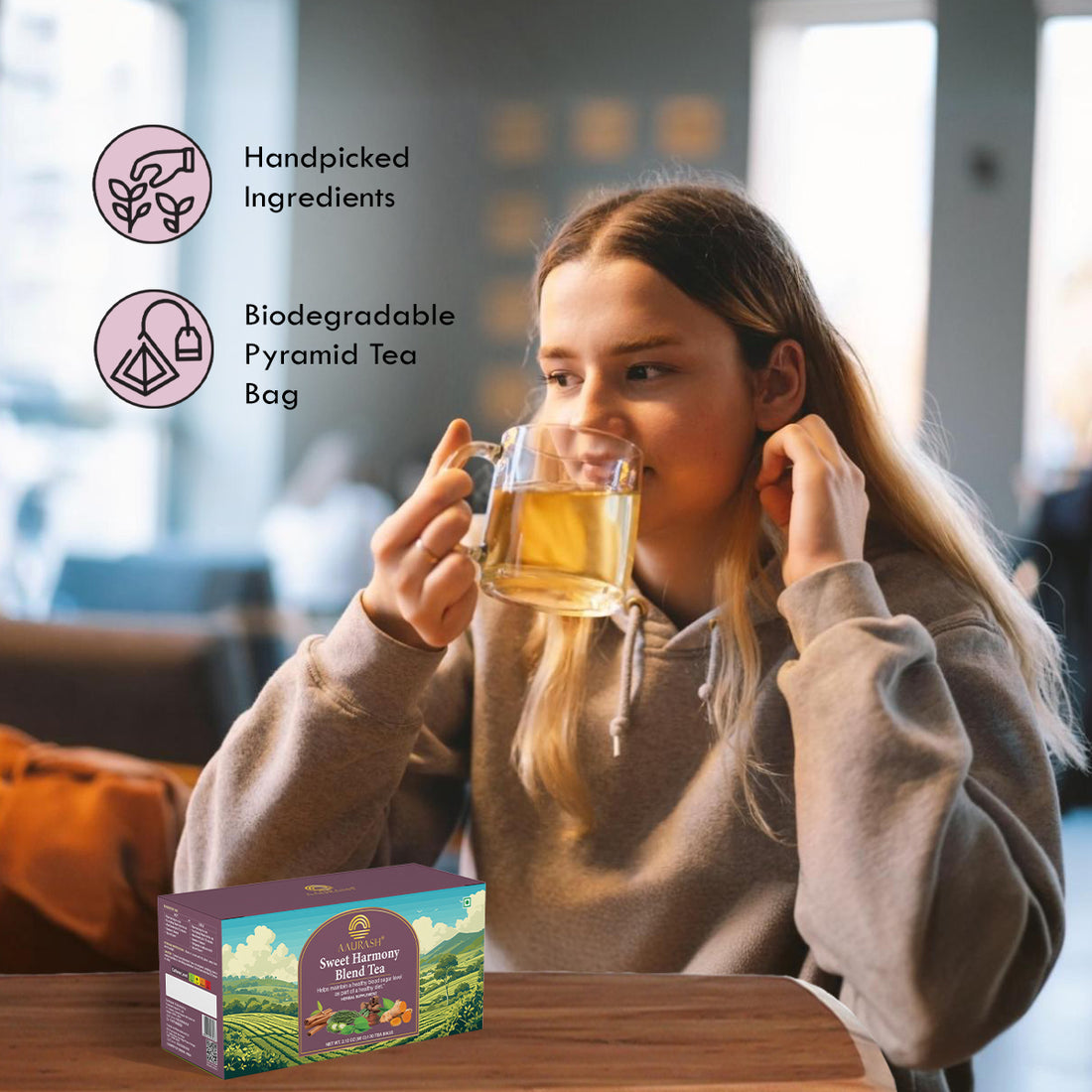 Aaurash Sweet Harmony Herb Blend Tea – Blood Sugar Support Herbal Tea, Caffeine-Free, With Bitter Gourd, Gymnema & Cinnamon | Digestive & Metabolic Wellness | 100 g / 30 Tea Bags