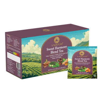 Aaurash Sweet Harmony Herb Blend Tea – Blood Sugar Support Herbal Tea, Caffeine-Free, With Bitter Gourd, Gymnema & Cinnamon | Digestive & Metabolic Wellness | 100 g / 30 Tea Bags