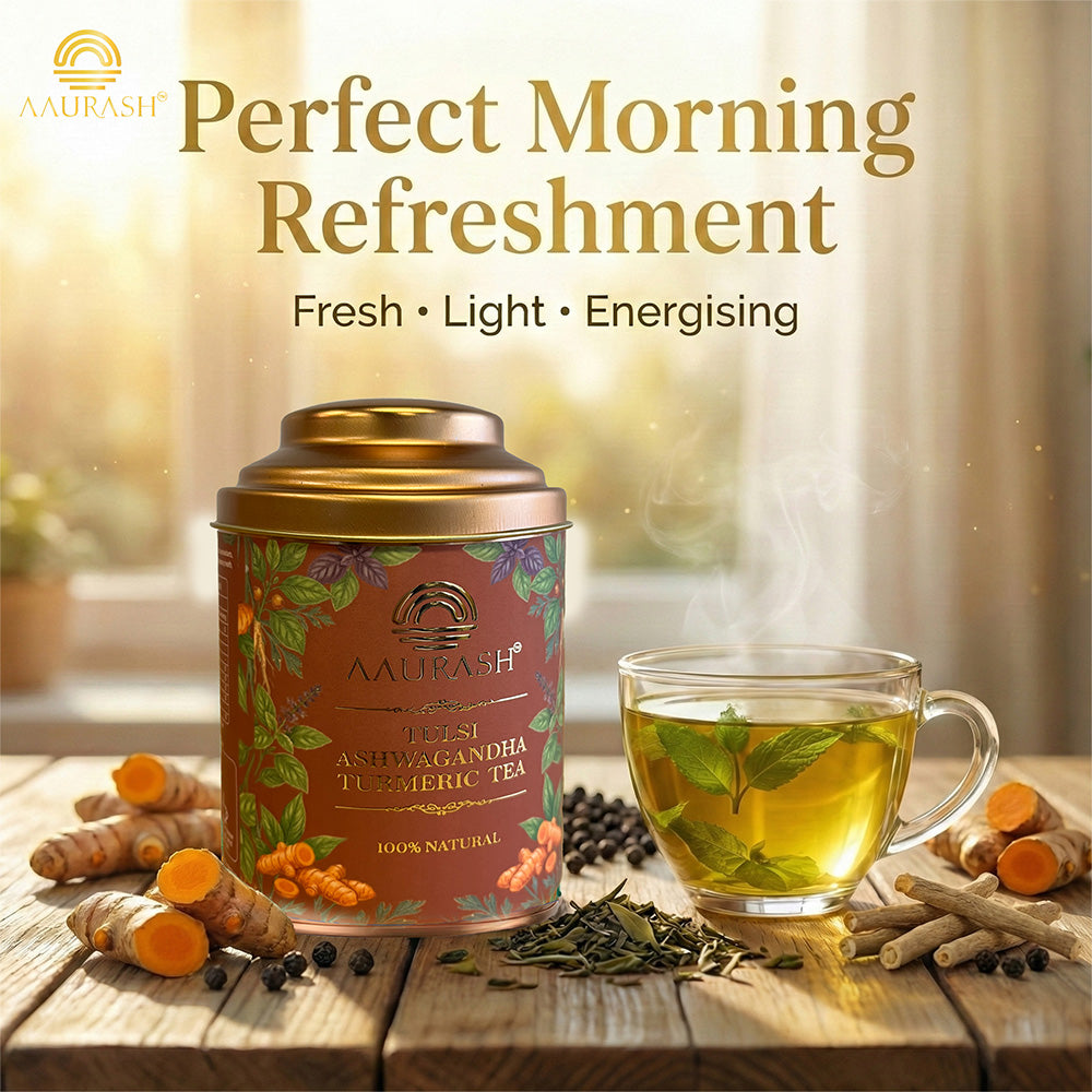Aaurash Wellness Tea Combo | Tulsi Ashwagandha Turmeric Herbal Tea & Tulsi Lemon Mint Green Tea | Refreshing, Naturally Caffeine Free | Loose Leaf Tea