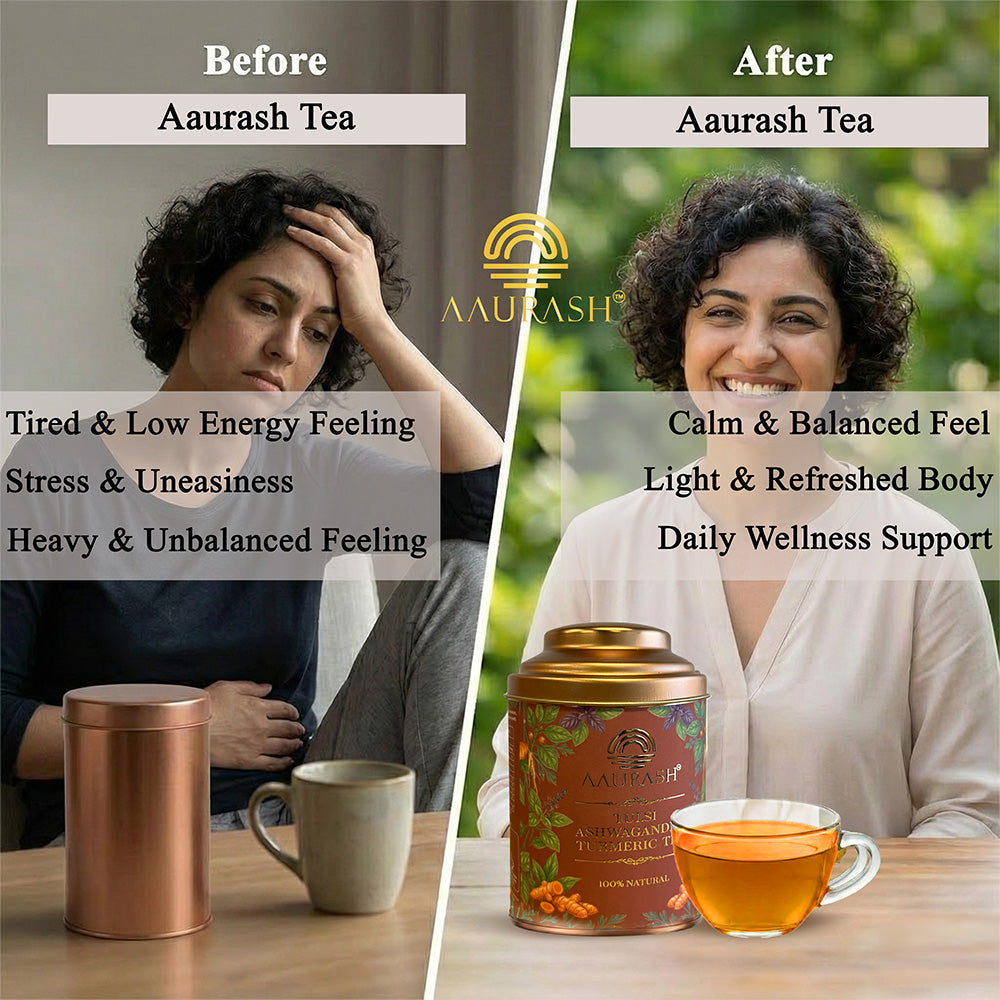 Aaurash Tulsi Ashwagandha Turmeric Tea for Immunity | Naturally Caffeine Free Ashwagandha Herbal Tea (60gm)