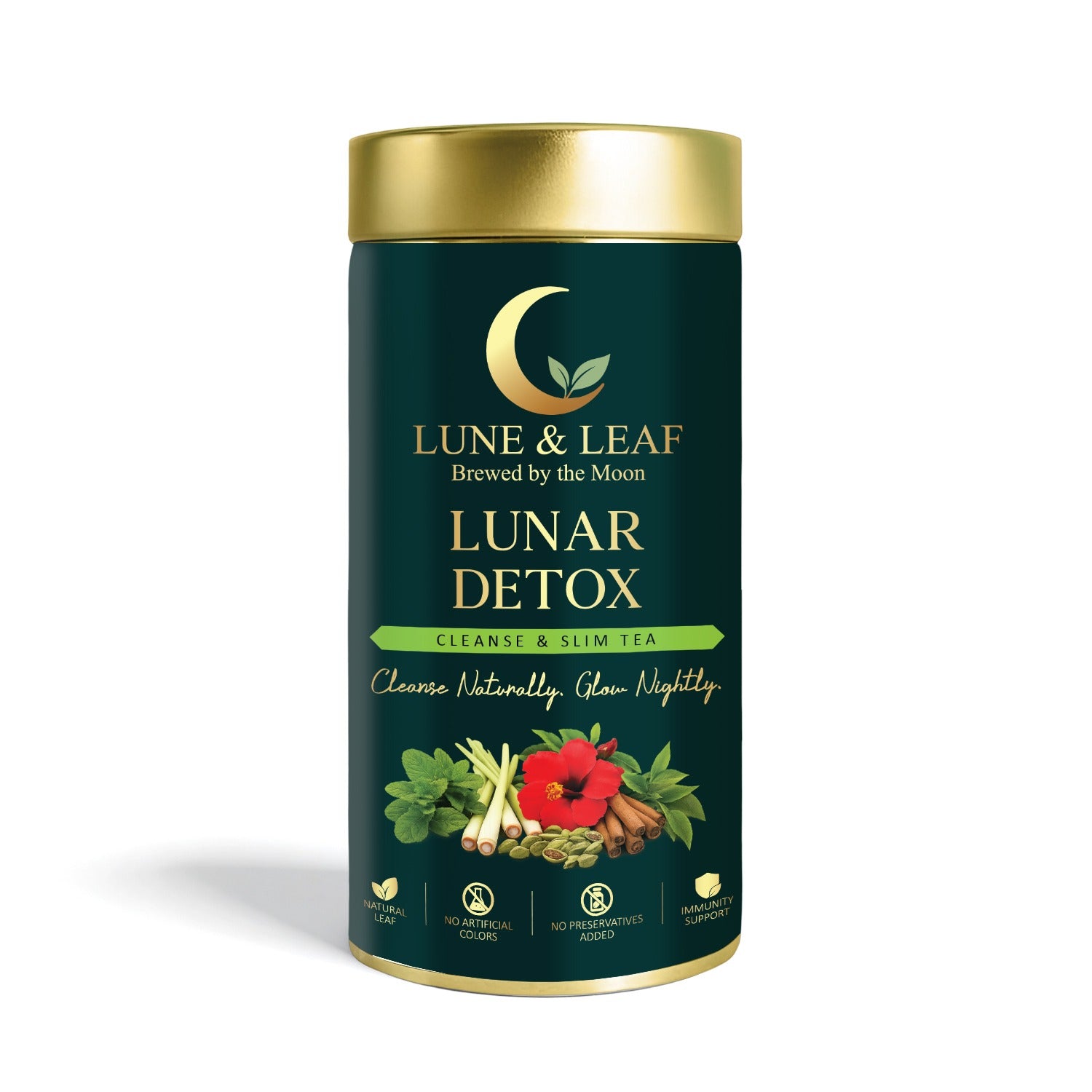 Lune & Leaf Lunar Detox Herbal Tea | Peppermint, Lemongrass, Hibiscus, Cardamom, Cinnamon & Green Tea Blend | Refreshing Herbal Infusion | Hot & Iced Tea