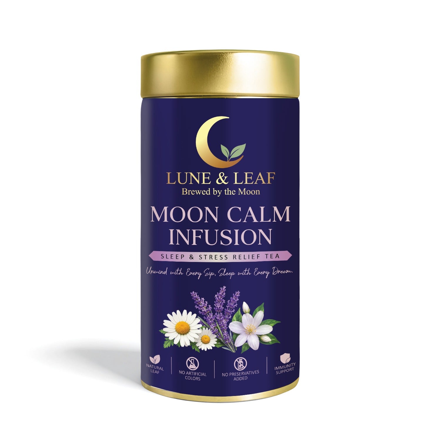 Lune & Leaf Moon Calm Infusion Herbal Tea | Chamomile, Lavender & Jasmine Flower Blend | Naturally Caffeine-Free Floral Herbal Tea | Aromatic Tea Infusion | Hot & Iced Tea