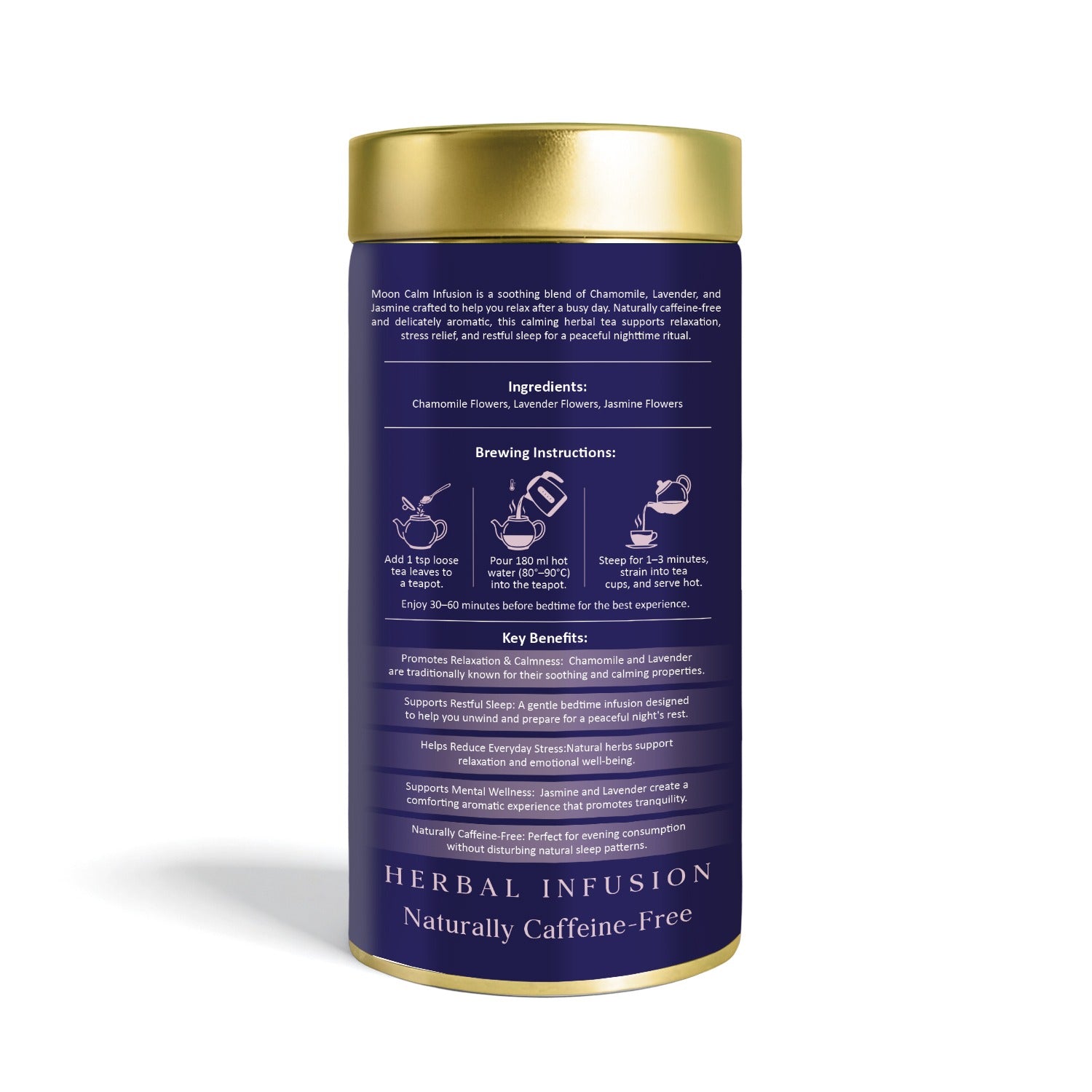 Lune & Leaf Moon Calm Infusion Herbal Tea | Chamomile, Lavender & Jasmine Flower Blend | Naturally Caffeine-Free Floral Herbal Tea | Aromatic Tea Infusion | Hot & Iced Tea