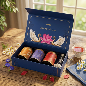 Aaurash Premium Floral Herbal Tea Gift Set – Chamomile, Blue Pea & Hibiscus Tea Combo with Infuser
