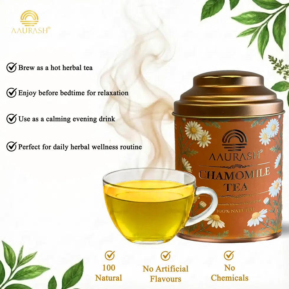 Aaurash Chamomile Tea | Supports Relaxation & Calm Routine | Naturally Caffeine | Sleep & Relaxation Blend (40gm)