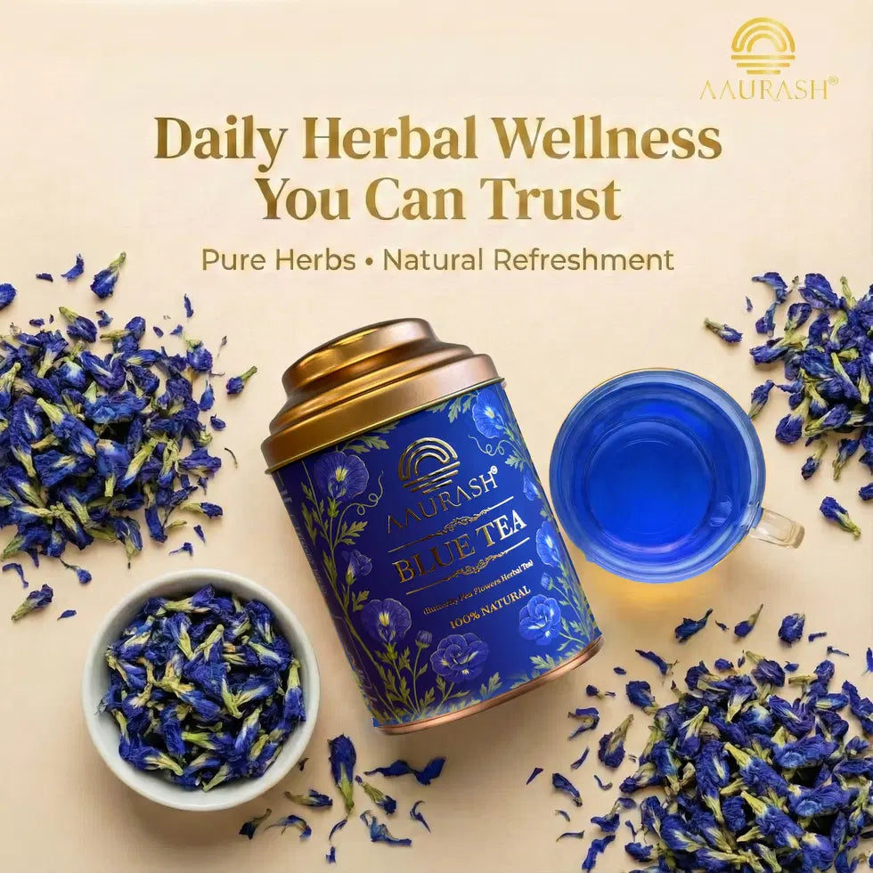 Aaurash Hibiscus Tea & Blue Tea Combo | Natural Flower Tea | Supports Relaxation, Skin Glow & Detox | Caffeine-Free Herbal Tea | Rich in Antioxidants