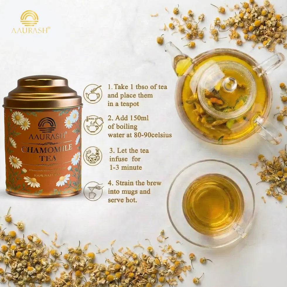 Aaurash Chamomile Tea | Supports Relaxation & Calm Routine | Naturally Caffeine | Sleep & Relaxation Blend (40gm)
