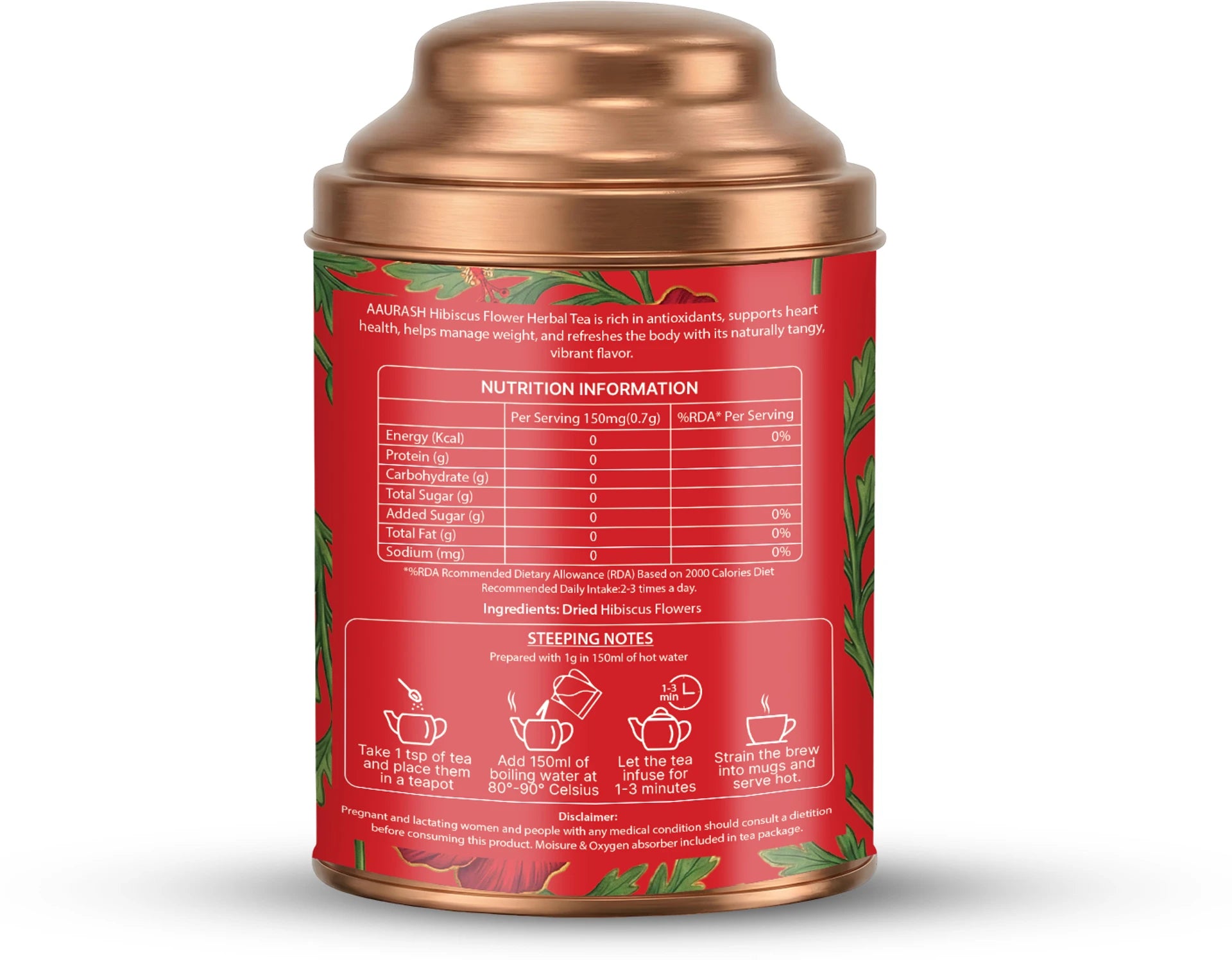 Aaurash Hibiscus Tea | Antioxidant & Caffeine-Free | Premium Flower Tea | Supports Natural Wellness & Skin Glow (40 gm)